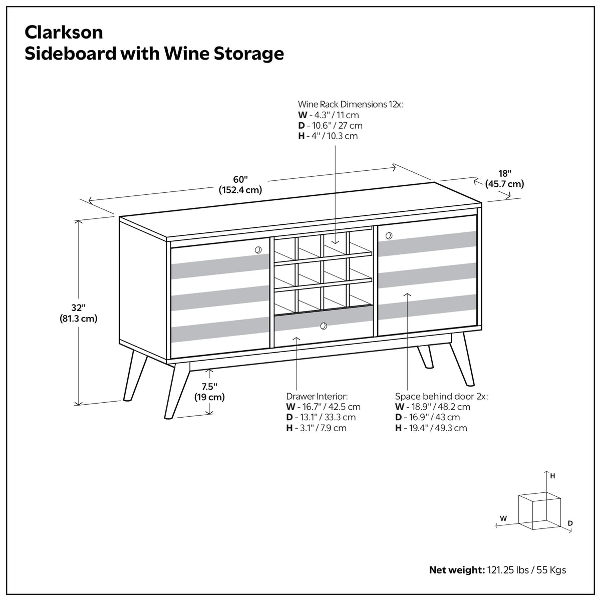 Clarkson 60 Inch Wide Solid Acacia Wood Sideboard with Wine Storage