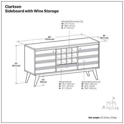 Clarkson 60 Inch Wide Solid Acacia Wood Sideboard with Wine Storage