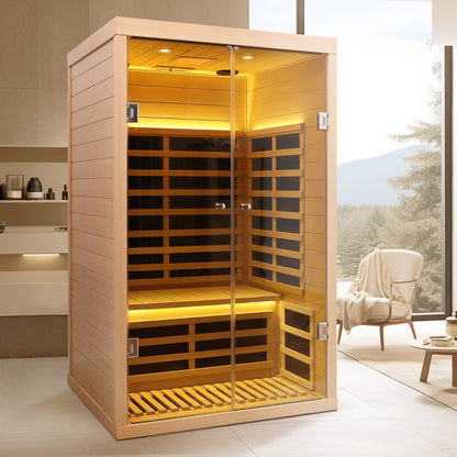 Luxury Indoor Hemlock Infrared Sauna Room with Double Doors and Glass for Two Persons
