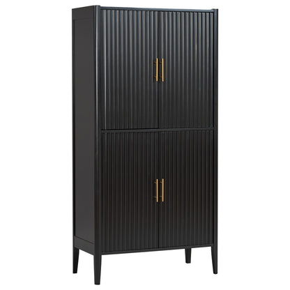 U_STYLE Modern Fluted Wine Cabinet with Glass Display & Stemware Rack