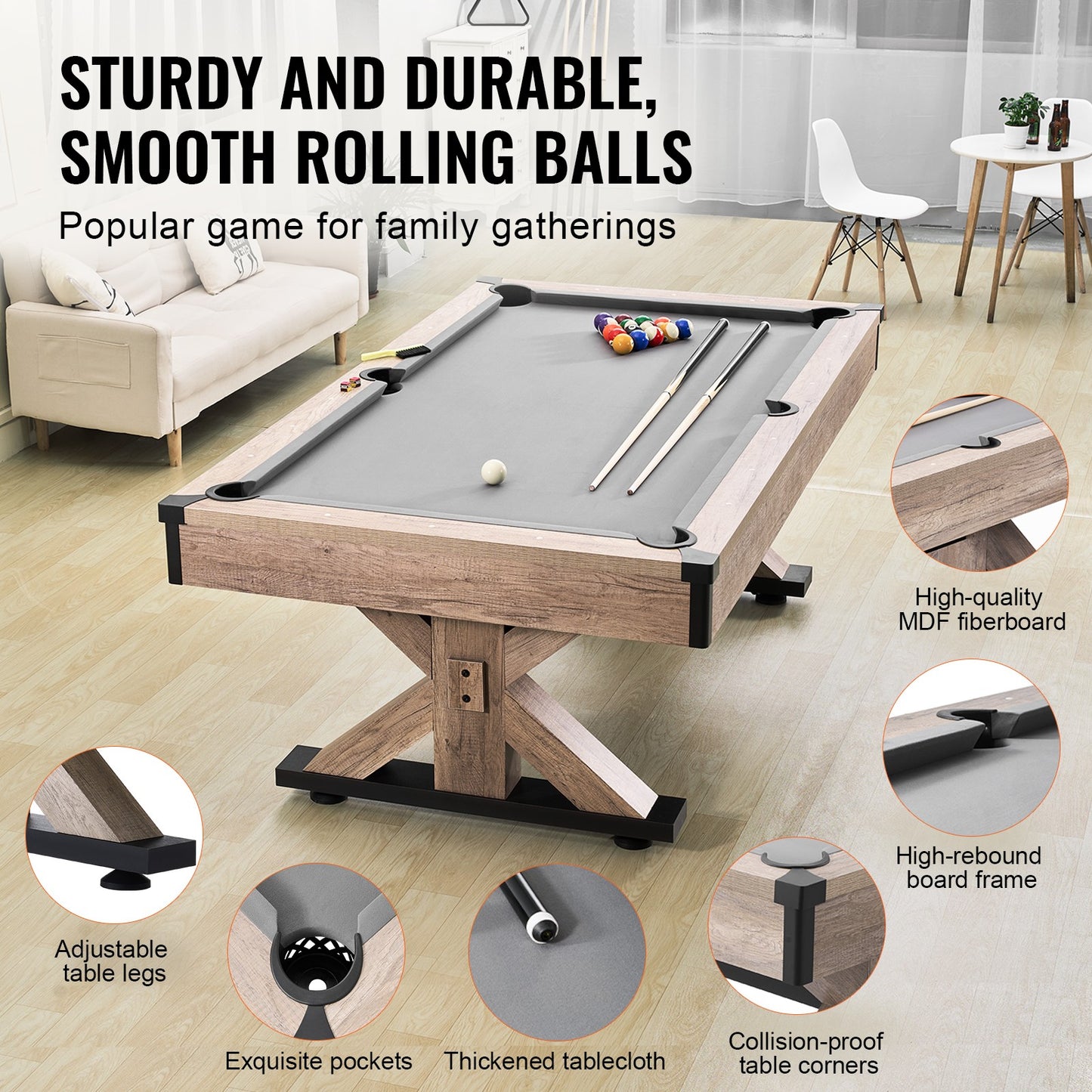 VEVOR 7Ft Billiards Table Combo Set 3-In-1 Multi Game Pool Table Full Accessory