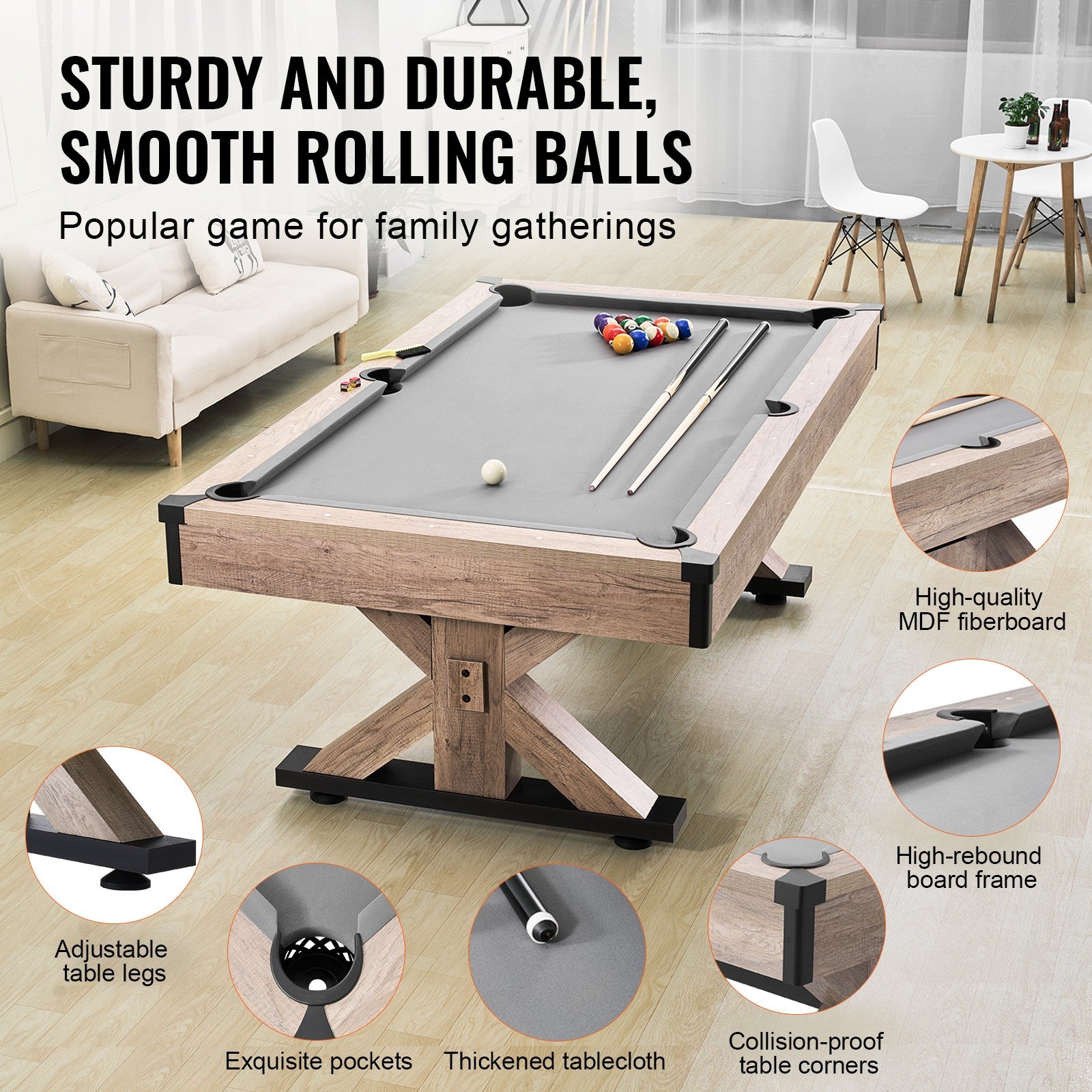 VEVOR 7Ft Billiards Table Combo Set 3-In-1 Multi Game Pool Table Full Accessory