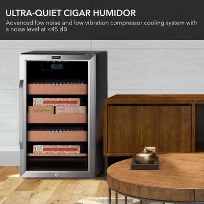 14" 4.2 Cu. Ft. 650-Count Cigar Cooler Humidor Spanish Cedar Shelves Stainless Steel Digital Controls
