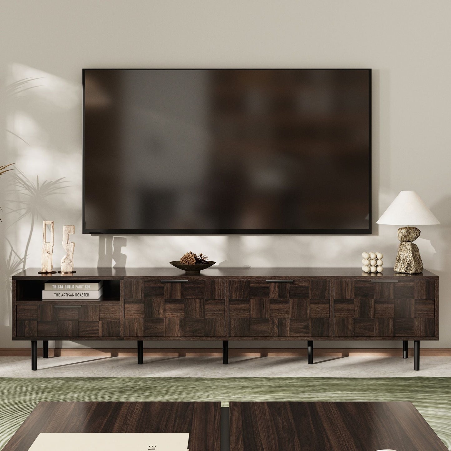 78" TV Stand With Storage Cabinets - Walnut