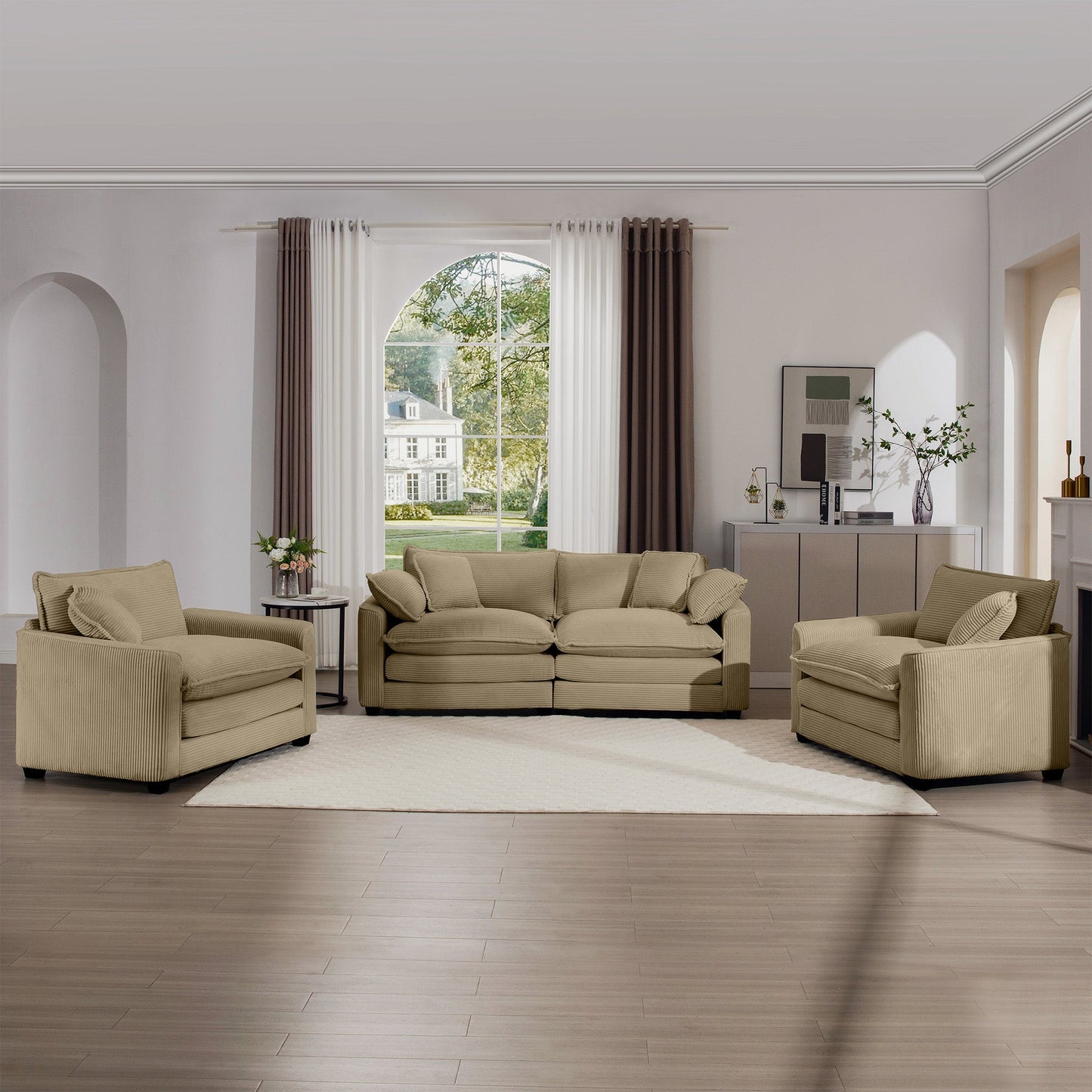 Warm and Cozy Sofa Set with Soft Cushions and Pillows