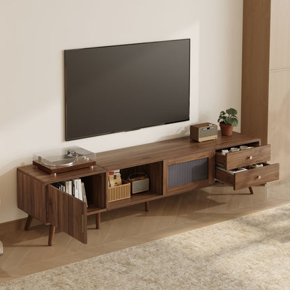 Doors TV Stand For TVs Up To 85", Entertainment Center With Storage Cabinets, TV Media Console Table - Natural