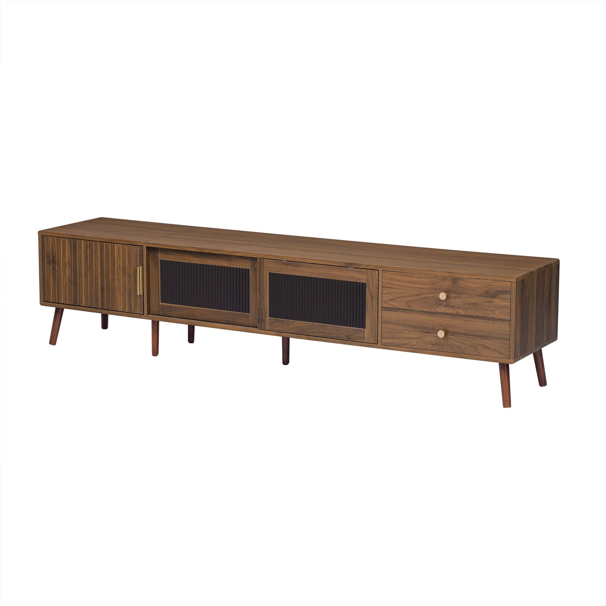 Doors TV Stand For TVs Up To 85", Entertainment Center With Storage Cabinets, TV Media Console Table - Natural