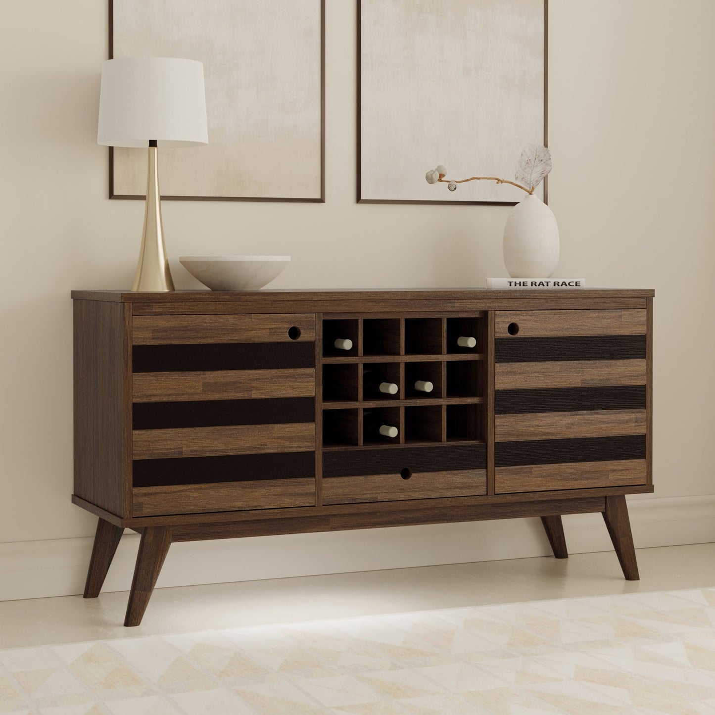 Clarkson 60 Inch Wide Solid Acacia Wood Sideboard with Wine Storage