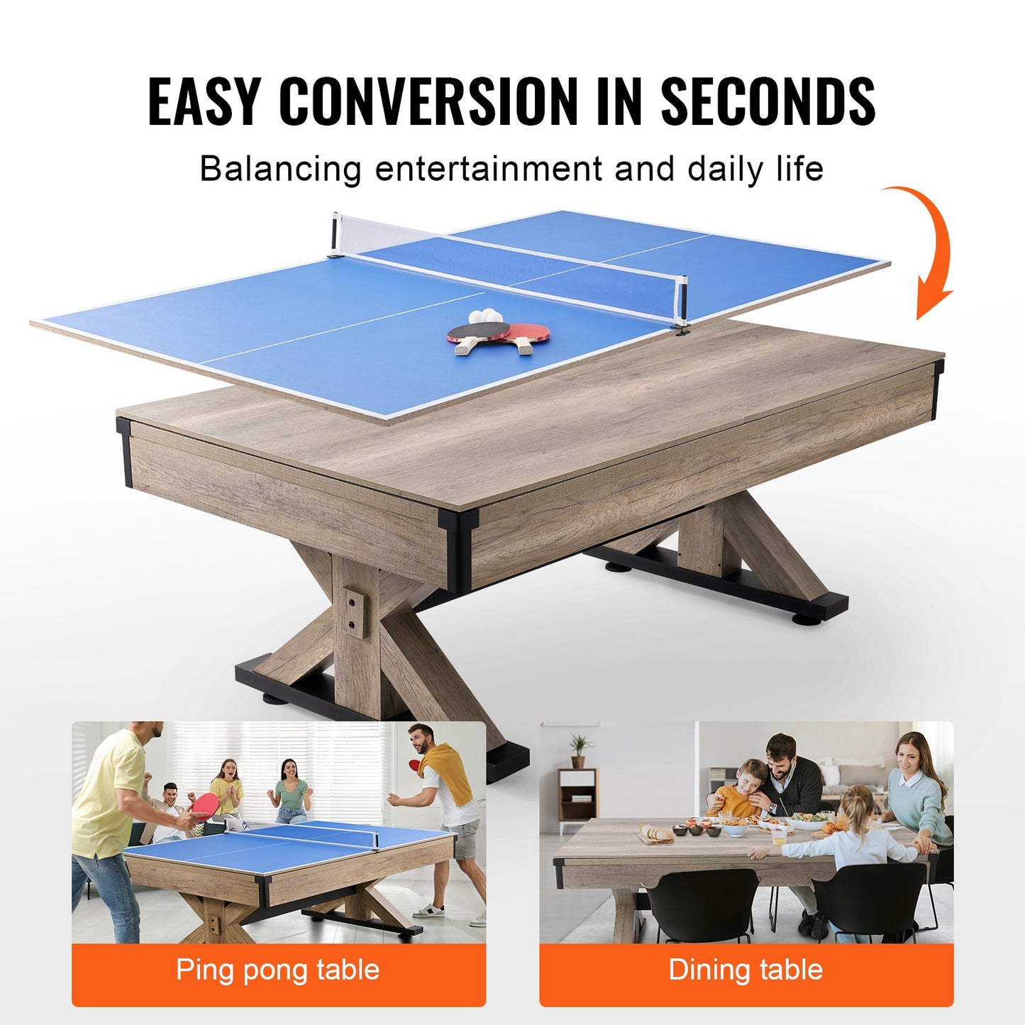 VEVOR 7Ft Billiards Table Combo Set 3-In-1 Multi Game Pool Table Full Accessory