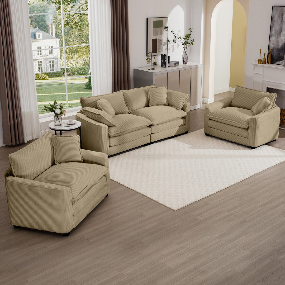 Warm and Cozy Sofa Set with Soft Cushions and Pillows