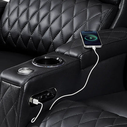Haiylee Zero Gravity Home Theater Seating Top Grain Leather Recliner Sofa Power Headrest Footrest