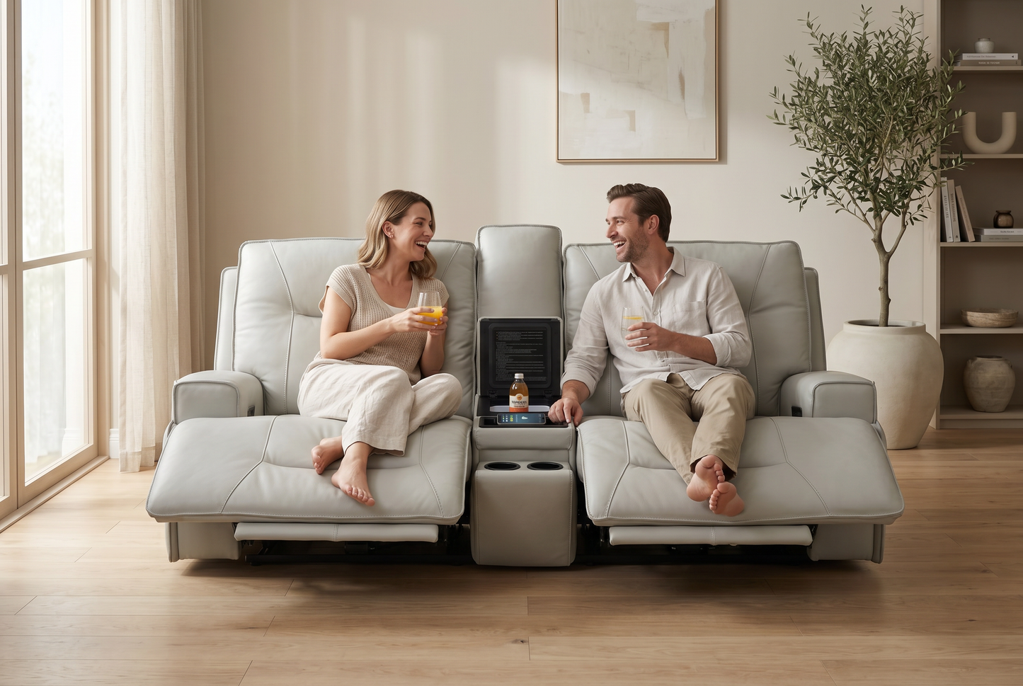 Atlas Fog Zero Gravity Power Reclining Lounge Room Sofa w/ Fridge