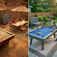 Santorini 7’ Outdoor Slate Pool Table with Dining Top and Ping Pong — Before & After