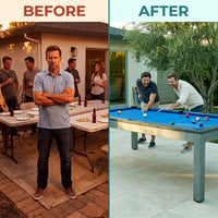 Santorini 7’ Outdoor Slate Pool Table with Dining Top and Ping Pong — Before & After