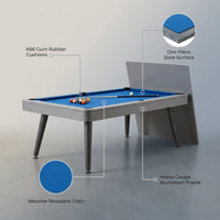 Santorini 7’ Outdoor Slate Pool Table with Dining Top and Ping Pong — infographic