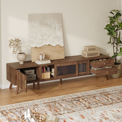 Doors TV Stand For TVs Up To 85", Entertainment Center With Storage Cabinets, TV Media Console Table - Natural