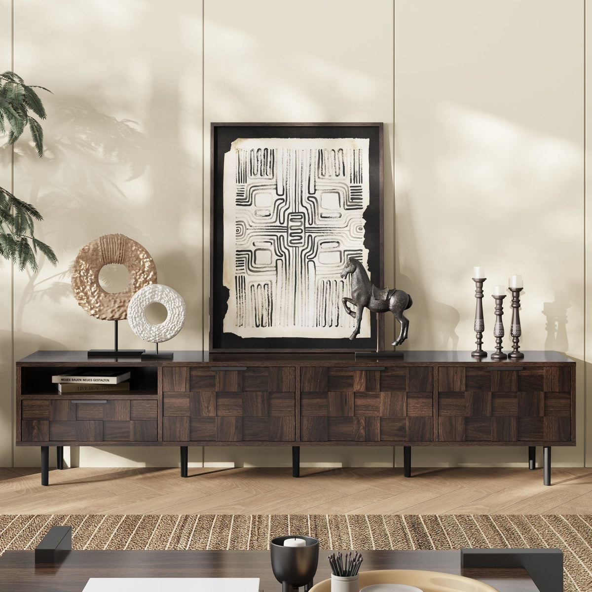 78" TV Stand With Storage Cabinets - Walnut