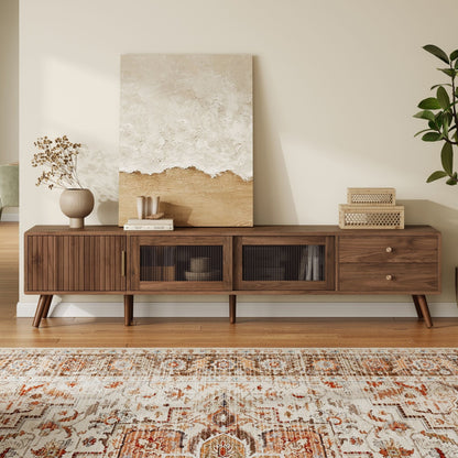 Doors TV Stand For TVs Up To 85", Entertainment Center With Storage Cabinets, TV Media Console Table - Natural