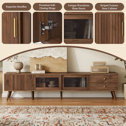 Doors TV Stand For TVs Up To 85", Entertainment Center With Storage Cabinets, TV Media Console Table - Natural