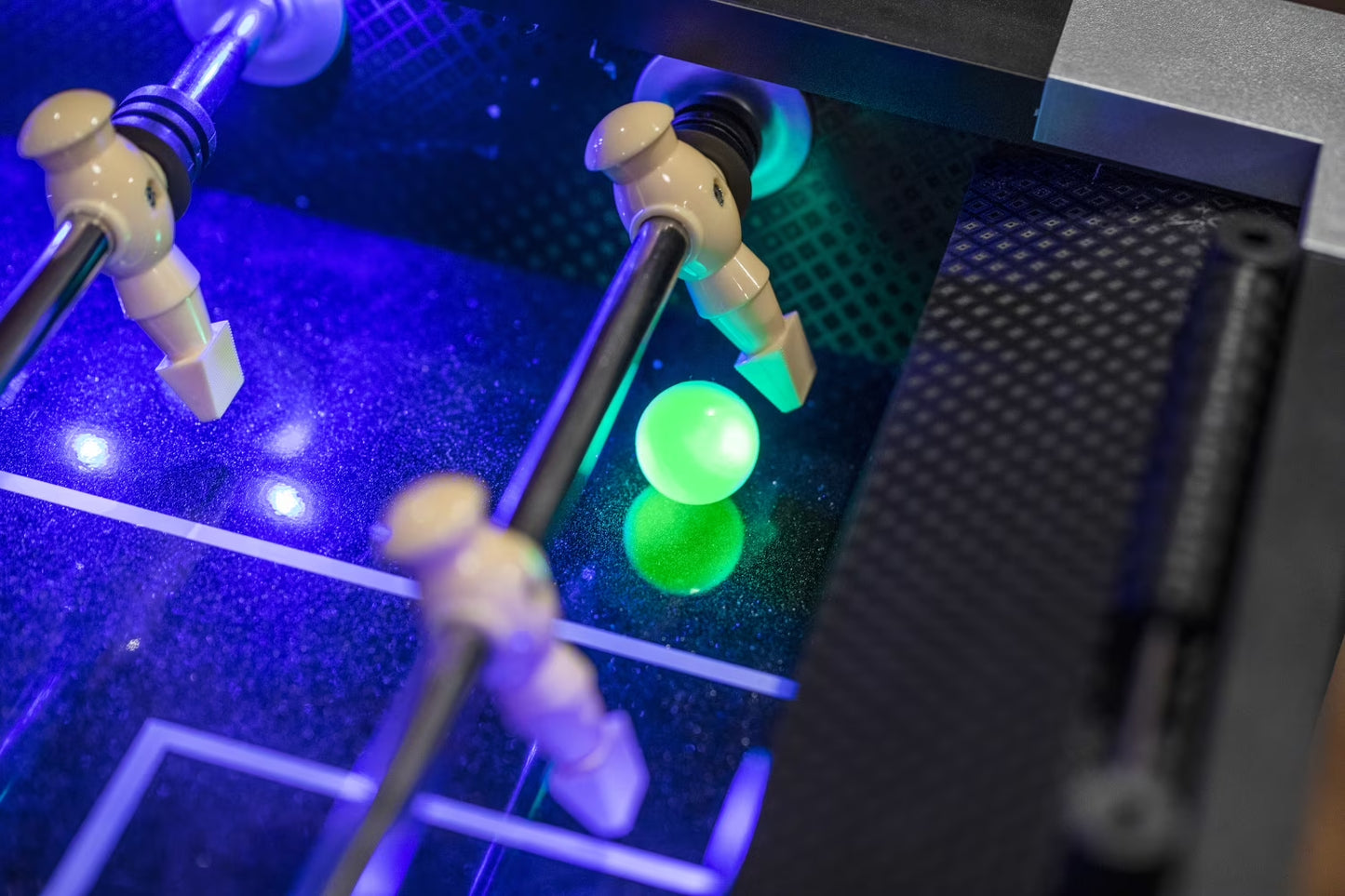 Azure LED Light up Foosball Table with Interactive Inrail LED Lighting and Cascading Effects Paired with in Game Music
