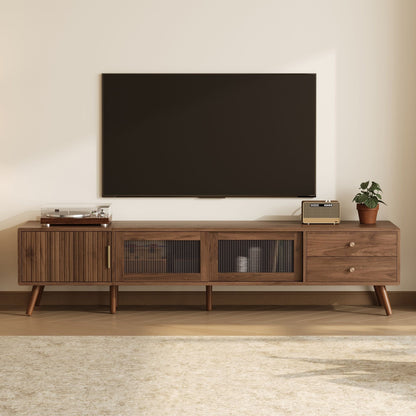 Doors TV Stand For TVs Up To 85", Entertainment Center With Storage Cabinets, TV Media Console Table - Natural