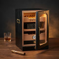 11 In. X 9.72 In. X 15.8 In. Black Desktop Cigar Humidor Cabinet Light Control System, with Spanish Cedar Wood Shelves