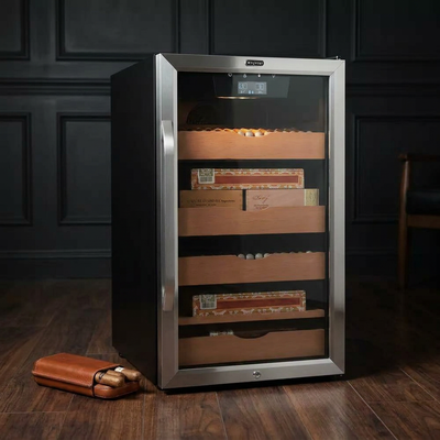 14" 4.2 Cu. Ft. 650-Count Cigar Cooler Humidor Spanish Cedar Shelves Stainless Steel Digital Controls