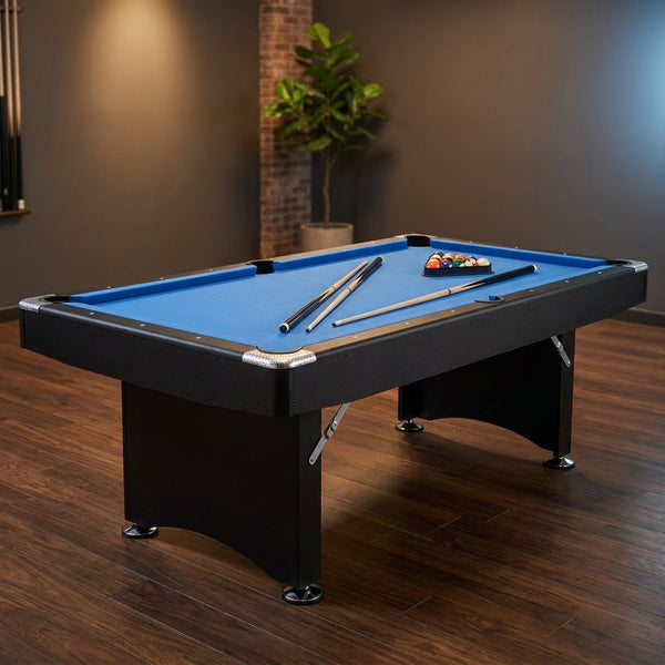 7FT Pool Table Billiard Table with Cues Rack Triangle Ball Set Brush Chalk Cubes Complete Set Pool Table for Family Friend Villa Home Office — Studio Shot